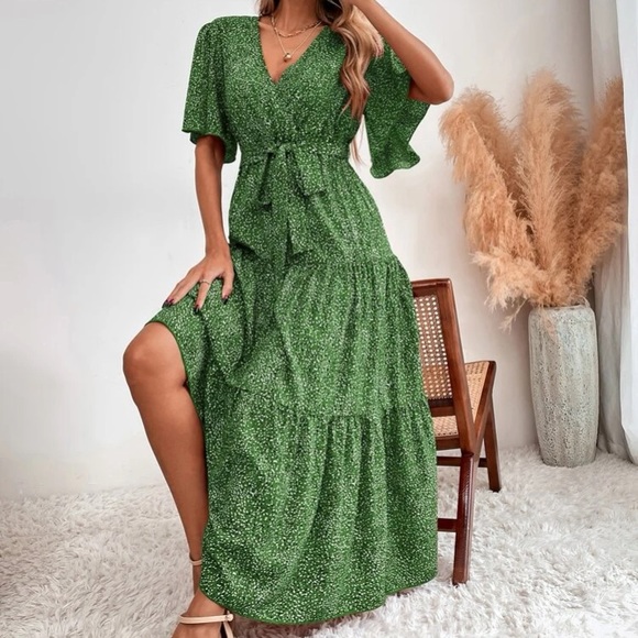 Boho butterfly sleeve belted maxi dress - Picture 6 of 7